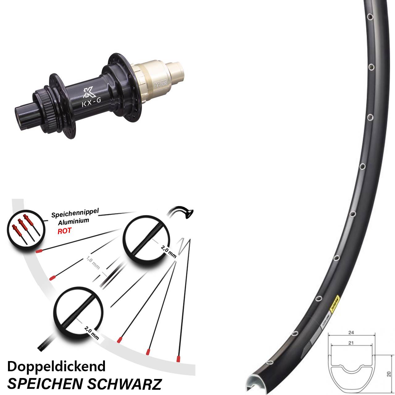 Hinterrad Centerlock 12x142 28 Zoll Mavic XC621 KX-G