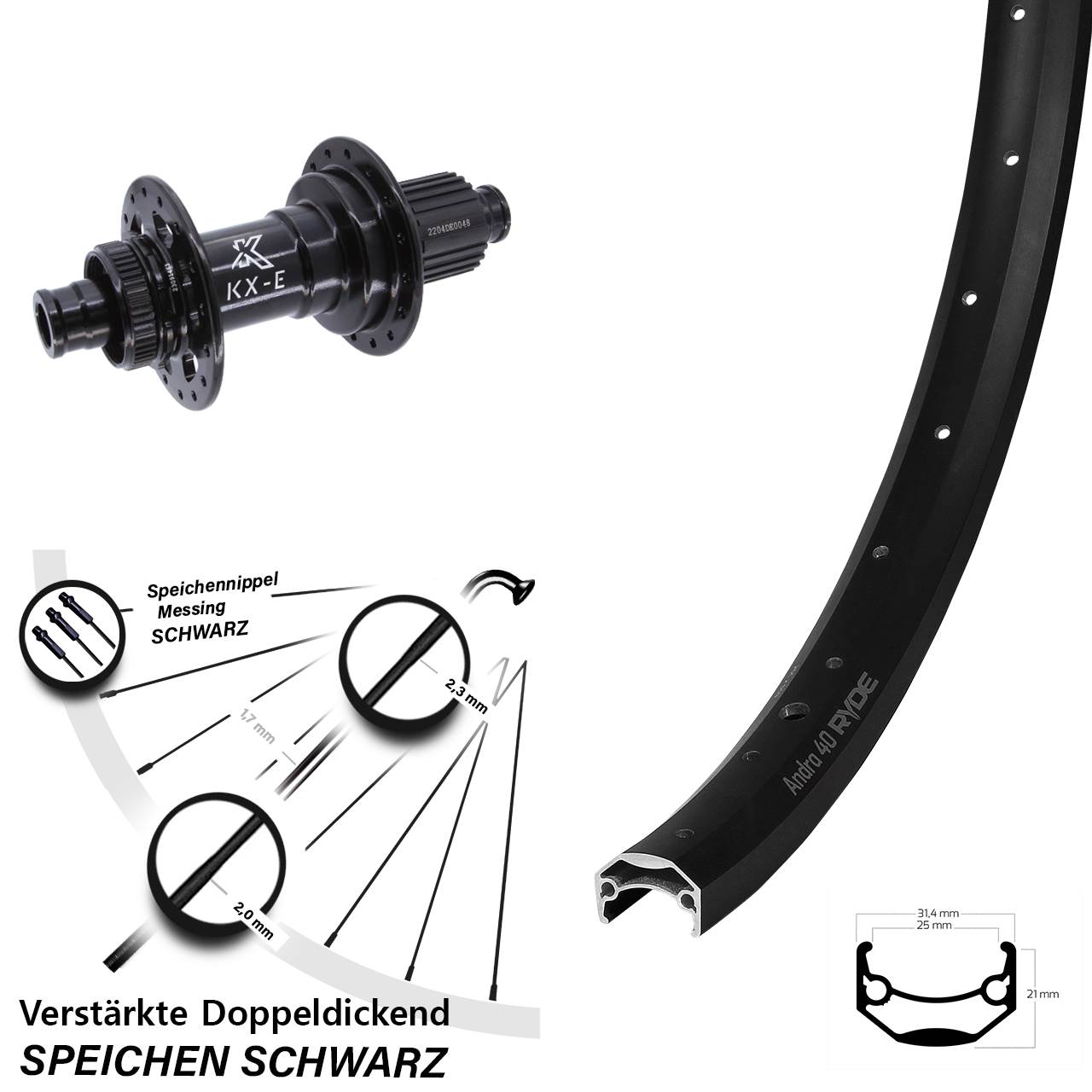 Hinterrad Centerlock 12x148 26 Zoll Ryde Andra 40 KX-E Heavy Duty Shimano Micro Spline