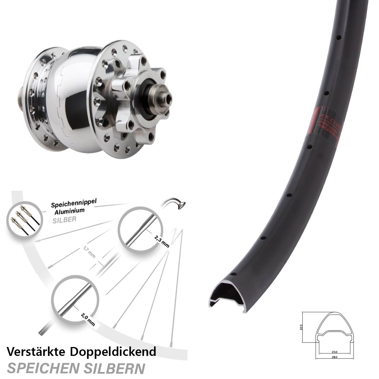 Vorderrad 27,5 Zoll KX Clue SON 28 6-Loch QR silbern poliert