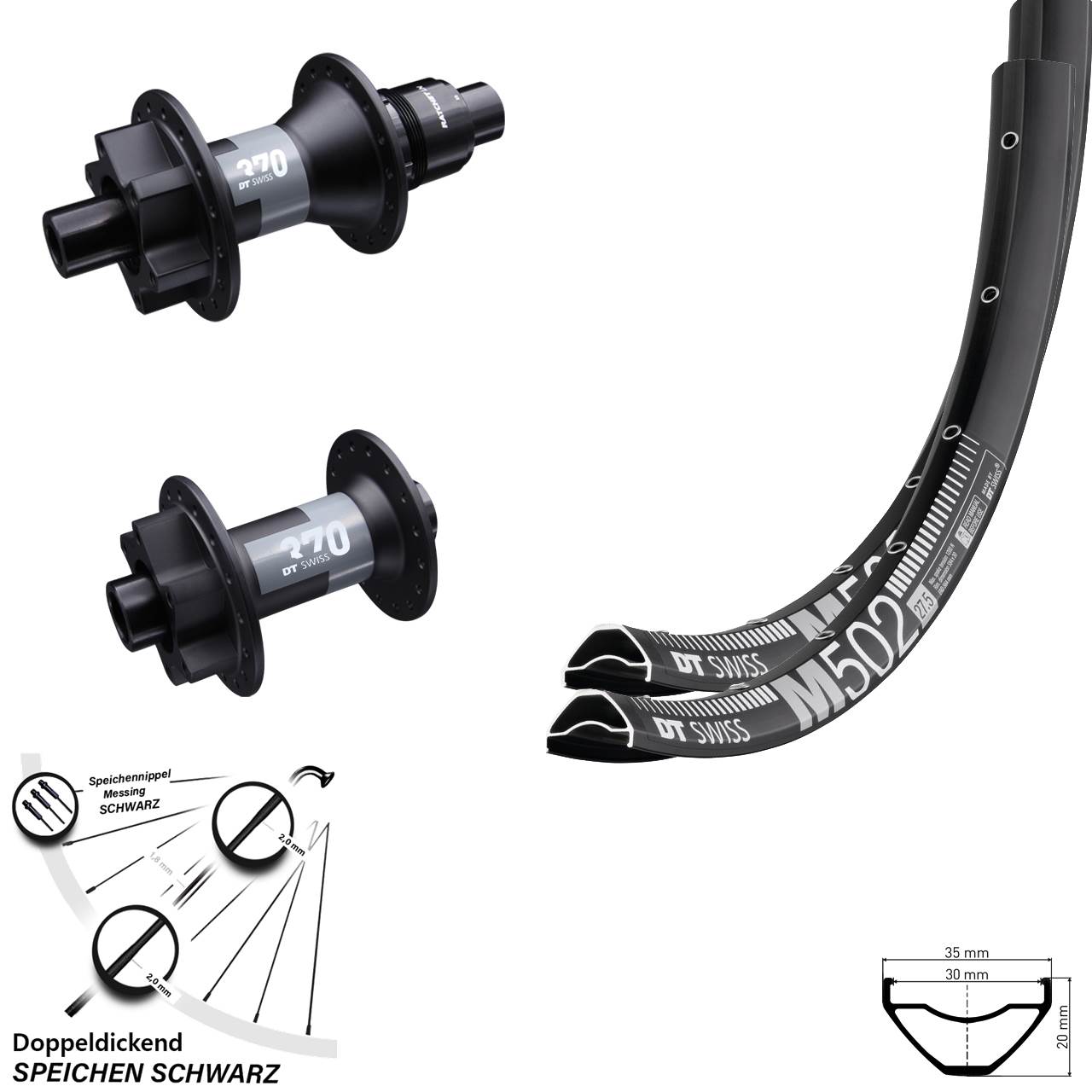 DT Swiss M 502-370 29 Zoll Disc Laufrad-Satz 15x100 12x142 SRAM XD