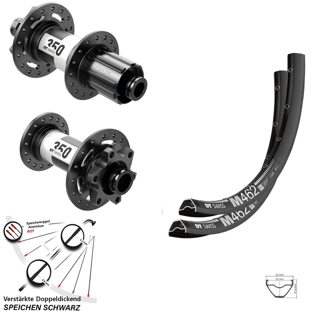 Laufradsatz 650B DT Swiss M 462-350 8-11 fach HG 15x110 12x148 Boost 6-Loch