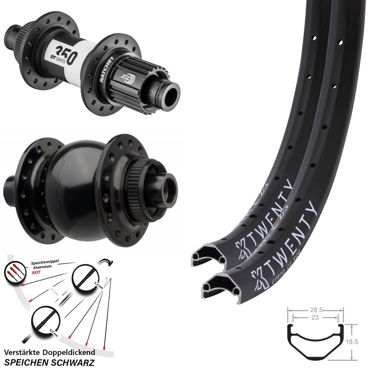 20 Zoll KX Twenty DT Swiss 350 SON 28 Boost Disc Laufradsatz Boost Micro Spline