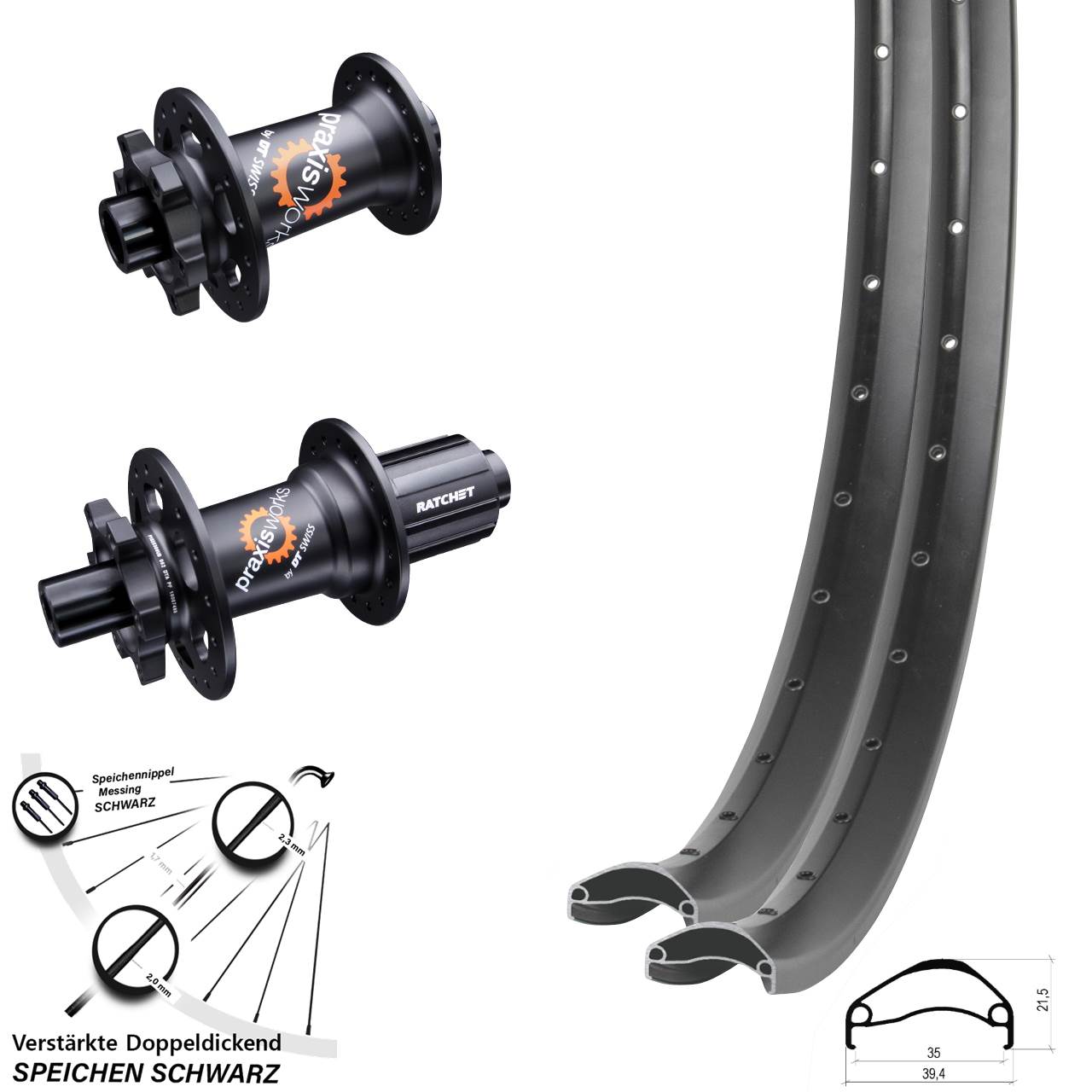 29 Zoll Ambrosio E35 DT Swiss 350 Disc Laufrad-Satz 15x100 12x142 8-11 fach HG
