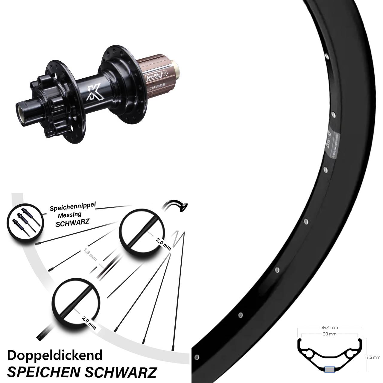 27,5 Zoll Hinterrad Ryde Disc 30 KX-M 8-12 fach 12x142