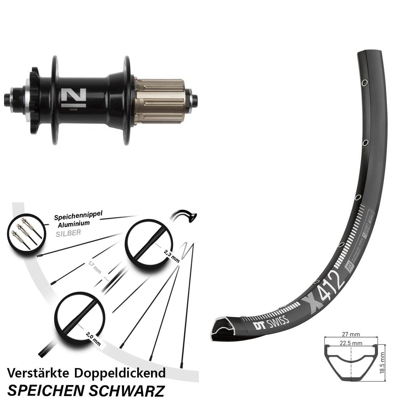29 Zoll Hinterrad 6-Loch für Schnellspanner DT Swiss X412 Novatec D042 8-11 fach HG