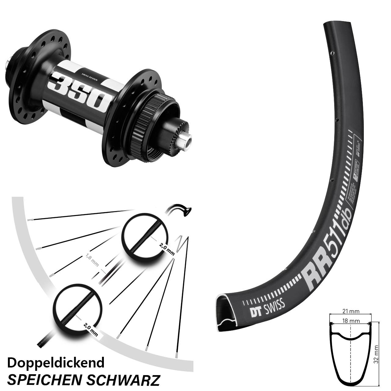 28 Zoll DT Swiss 350 Vorderrad Centerlock mit RR 511 Felge