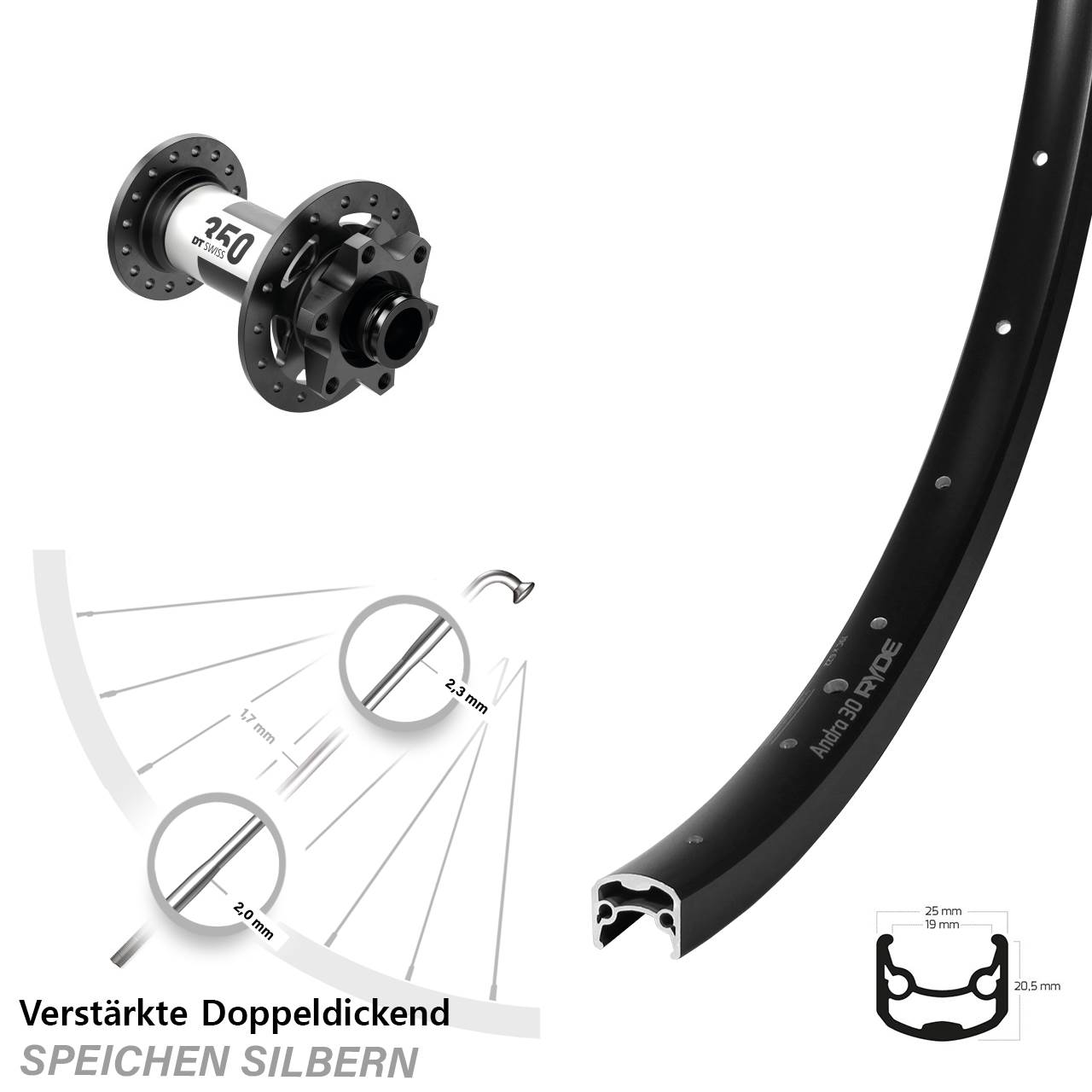 Ryde Andra 30 DT Swiss 350 29 Zoll Vorderrad 6-Loch 15x100