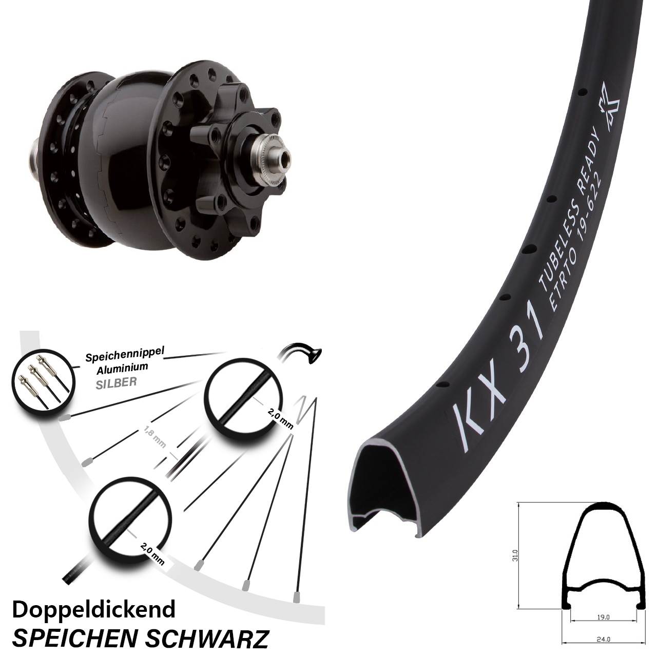 6-Loch Dynamo-Vorderrad 28 Zoll KX31 SON 28 für Schnellspanner