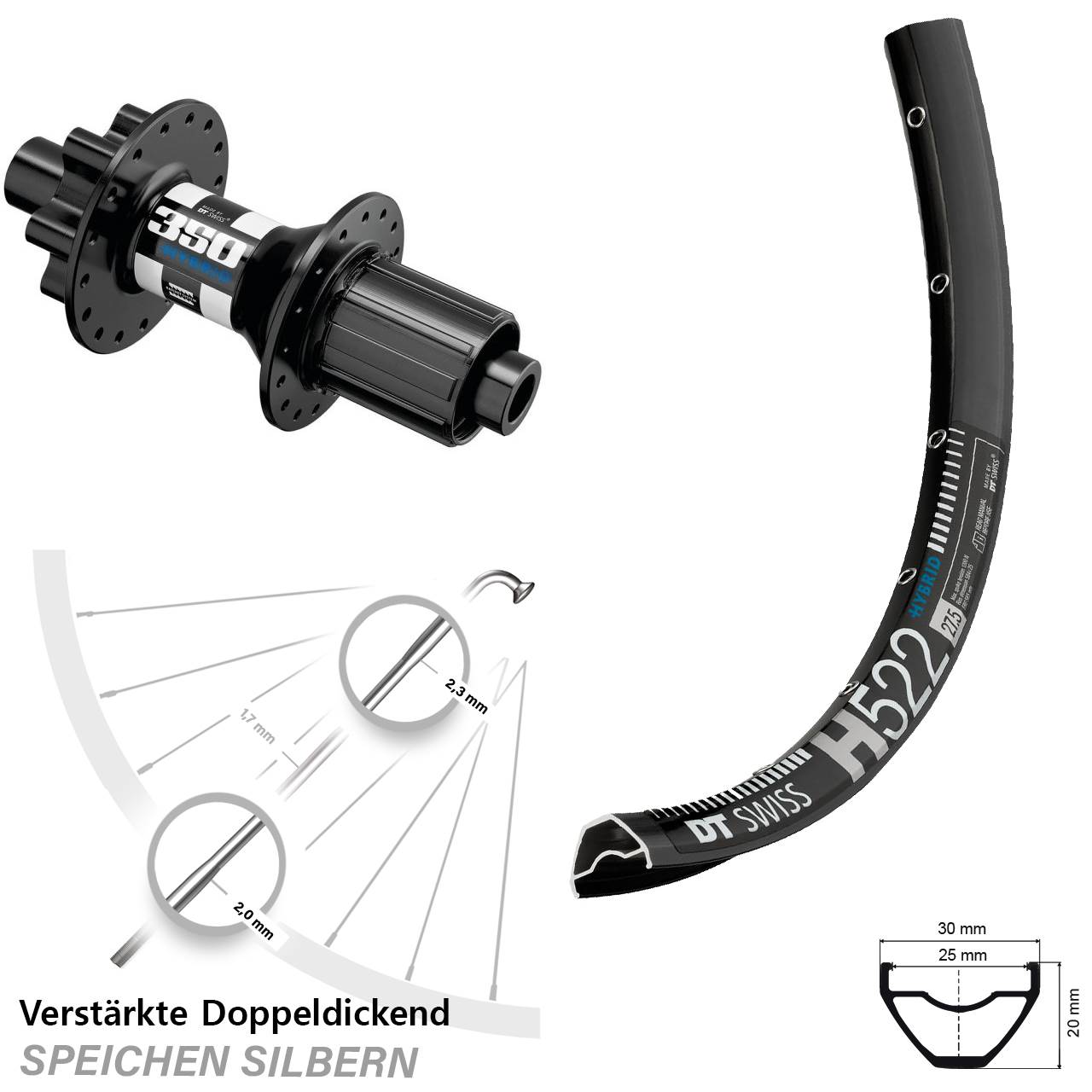 verstärkt H522 DT Swiss 350 Hybrid 29 Zoll Disc Hinterrad 12x148 Boost 8-11 fach HG
