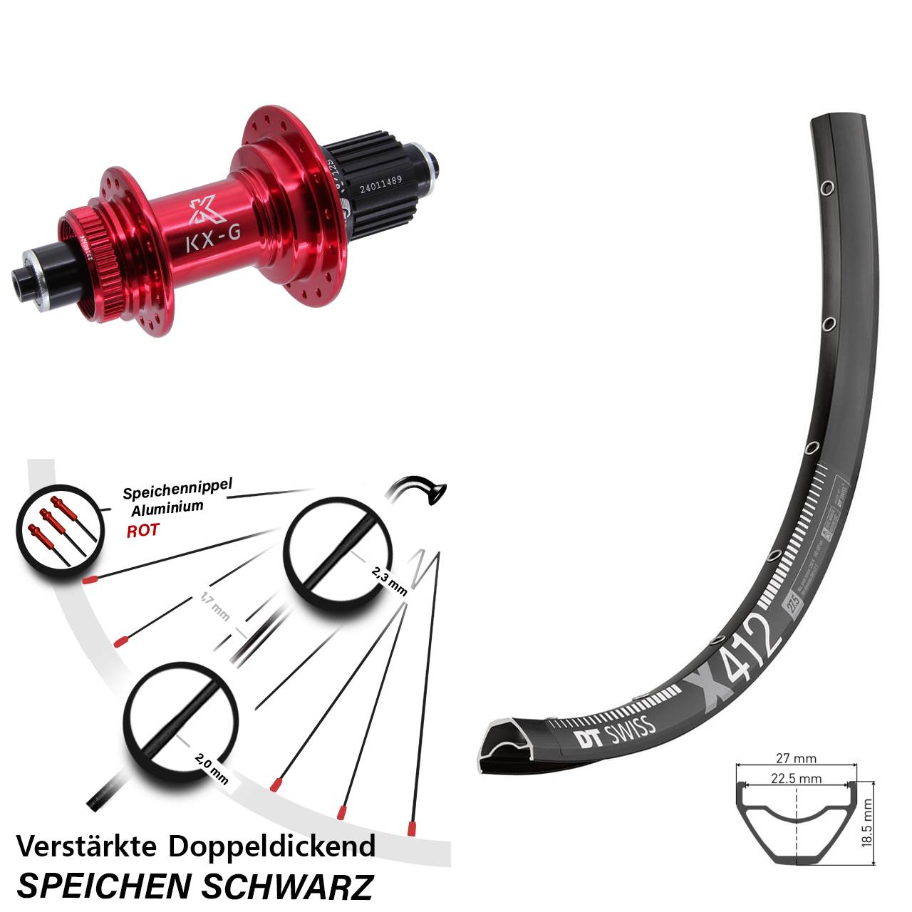 Centerlock Hinterrad 29 Zoll DT Swiss X 412 KX-G rot Micro Spline für Schnellspanner