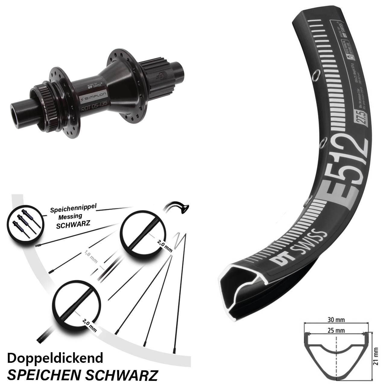 Hinterrad Centerlock 29 Zoll DT Swiss E512-370 Hybrid Micro Spline 12x142