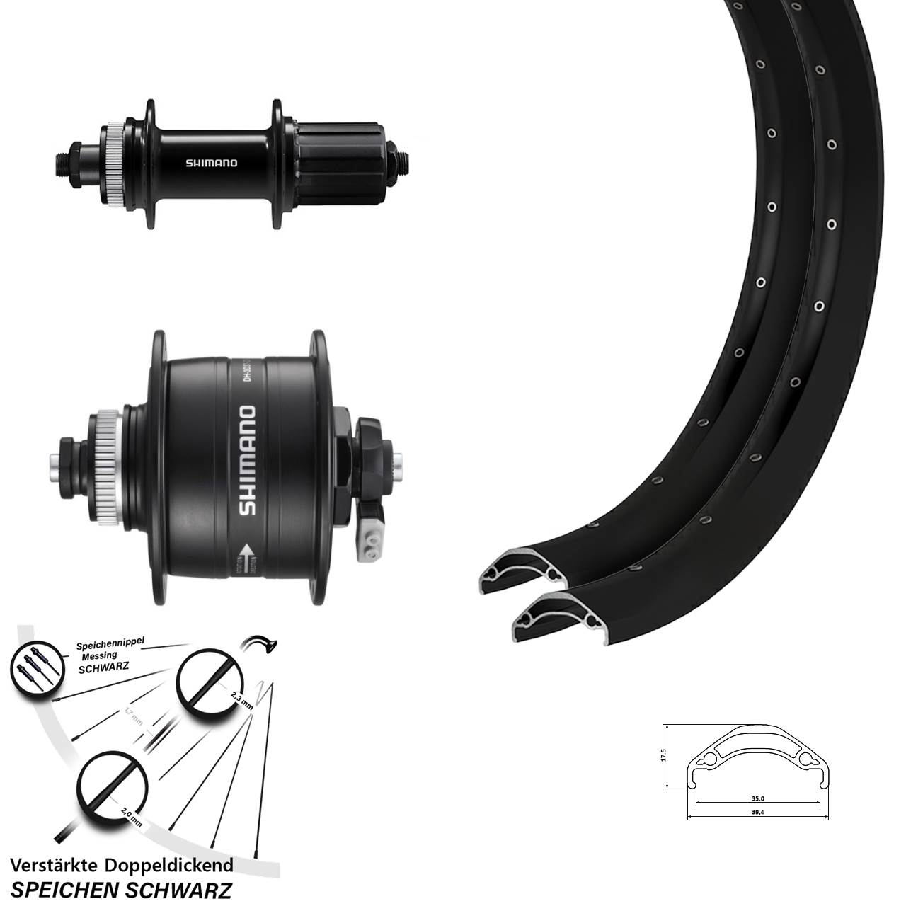 29 Zoll Ryde Disc 35 Shimano DH-3D37 Shimano FH-QC400 Laufradsatz Centerlock QR 8-11 fach
