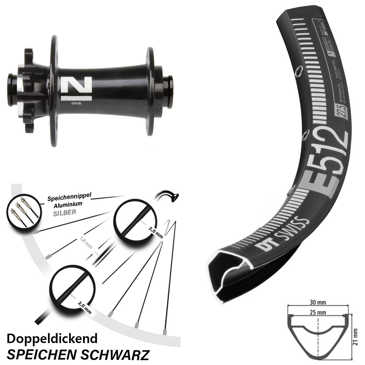 DT Swiss E512 Novatec D791 650B Vorderrad 6-Loch 15x100