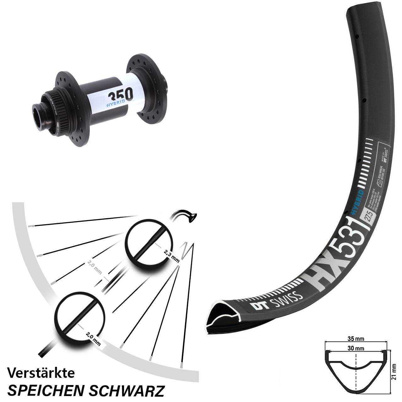 Disc Vorderrad 15x110 Boost 29 Zoll DT Swiss HX531-350 Hybrid
