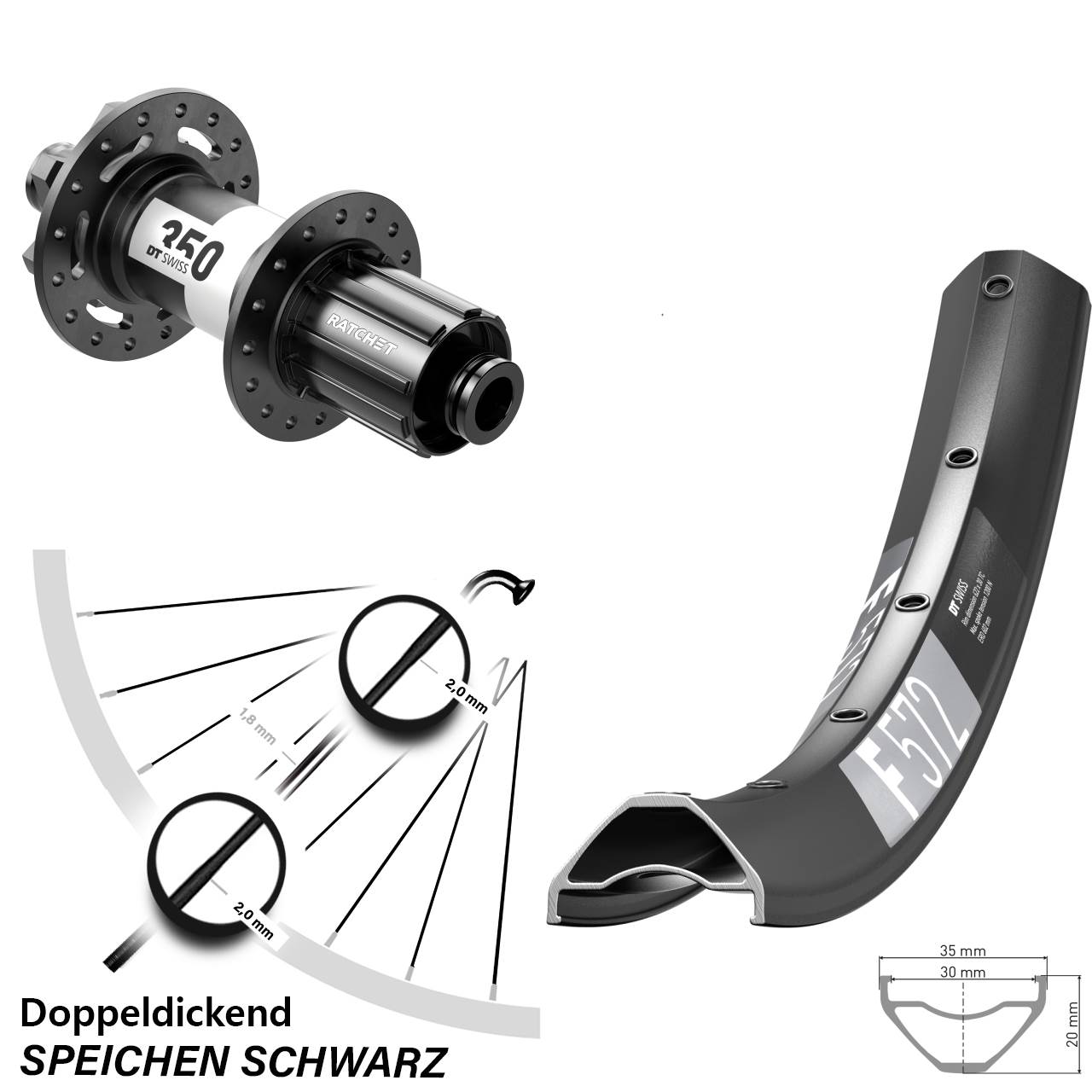 6-Loch Hinterrad 27,5 Zoll DT Swiss F572 DT Swiss 350 8-11 fach HG 12x157