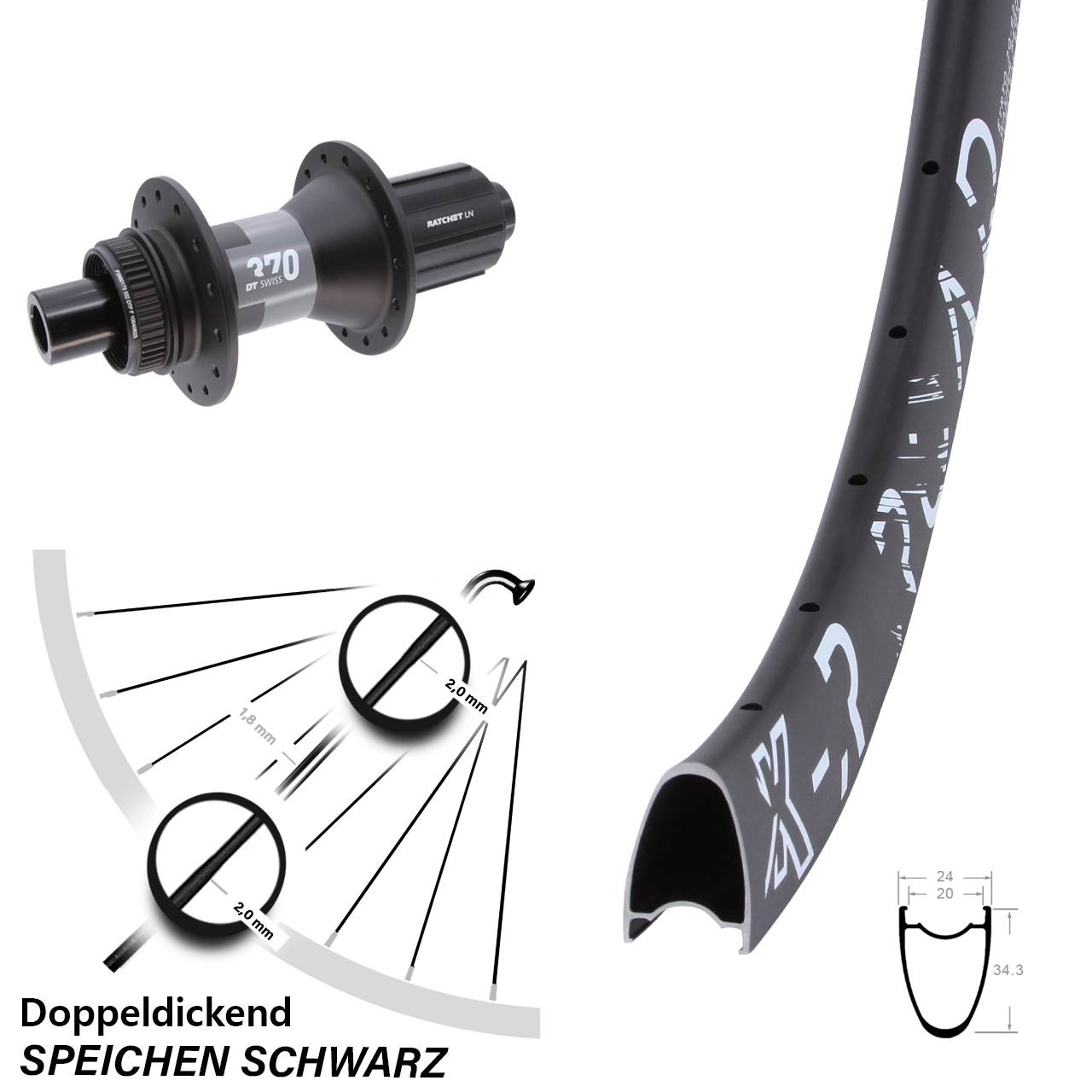 Centerlock Hinterrad 28 Zoll KX-R Road DT Swiss 370 11-12 fach 12x142