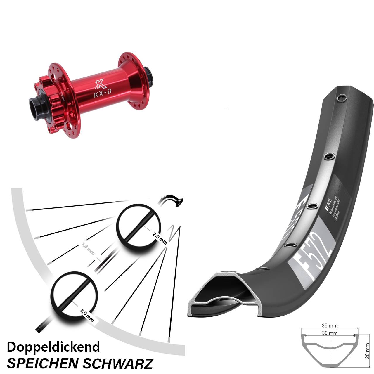 Boost Disc Vorderrad 15x110 29 Zoll DT Swiss F572 KX-B rot