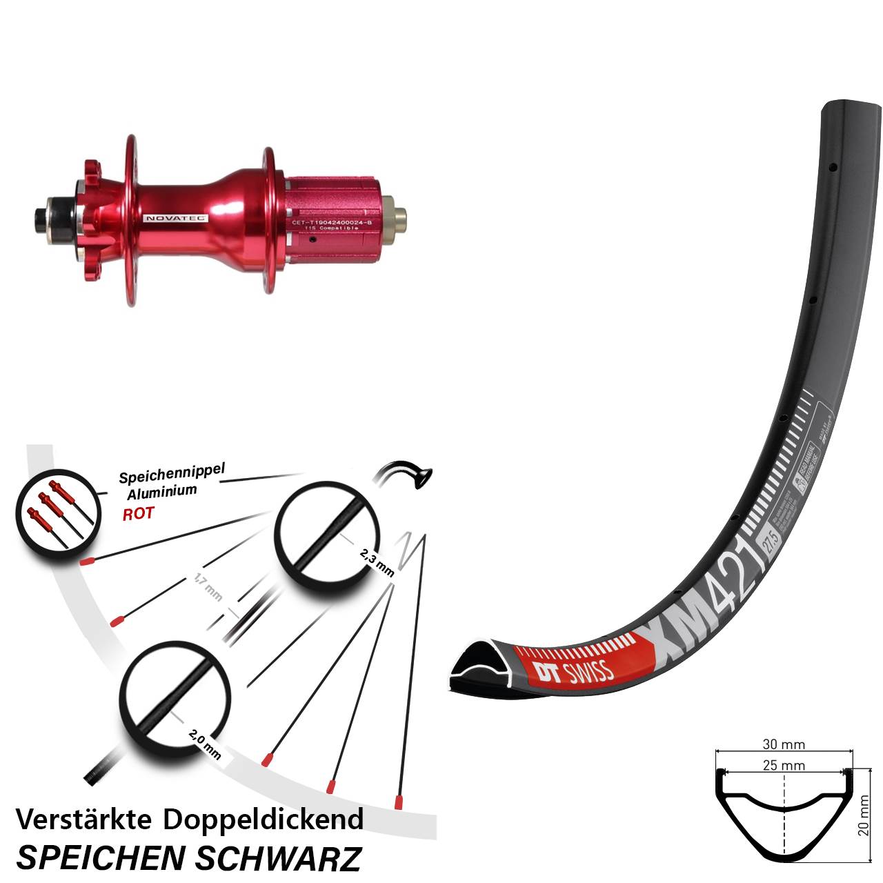 Disc Laufrad 650B DT Swiss XM421 Novatec D792SB 8-12 fach für Schnellspanner