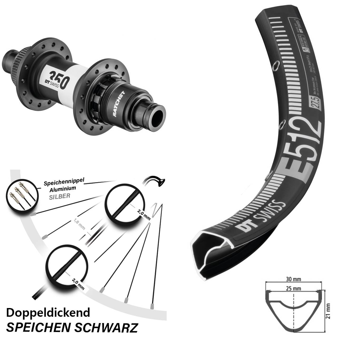 29 Zoll Hinterrad DT Swiss 350 Sram XD Centerlock E 512