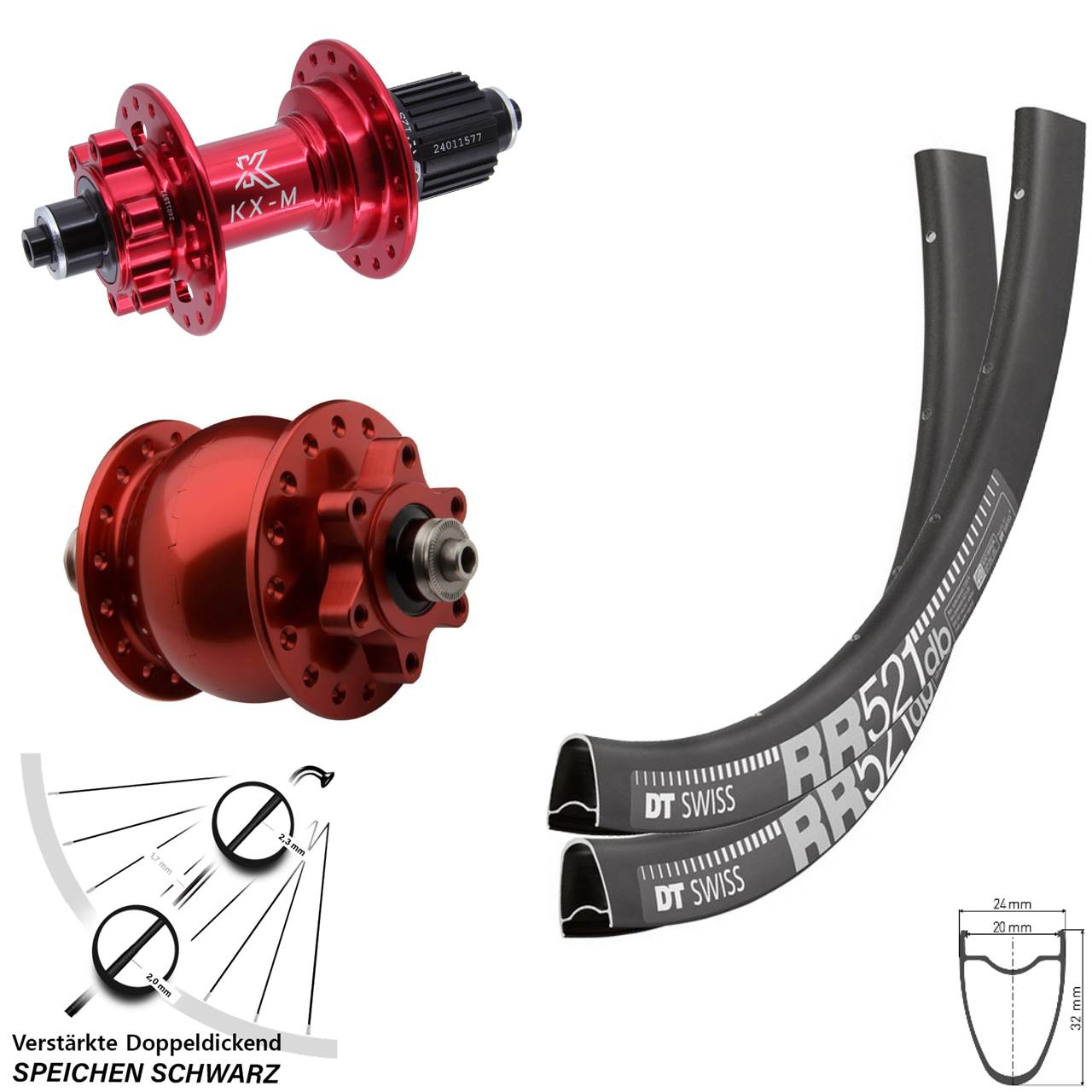 DT Swiss RR 521 KX-M SON 28 Zoll Disc Laufradsatz rot Micro Spline QR