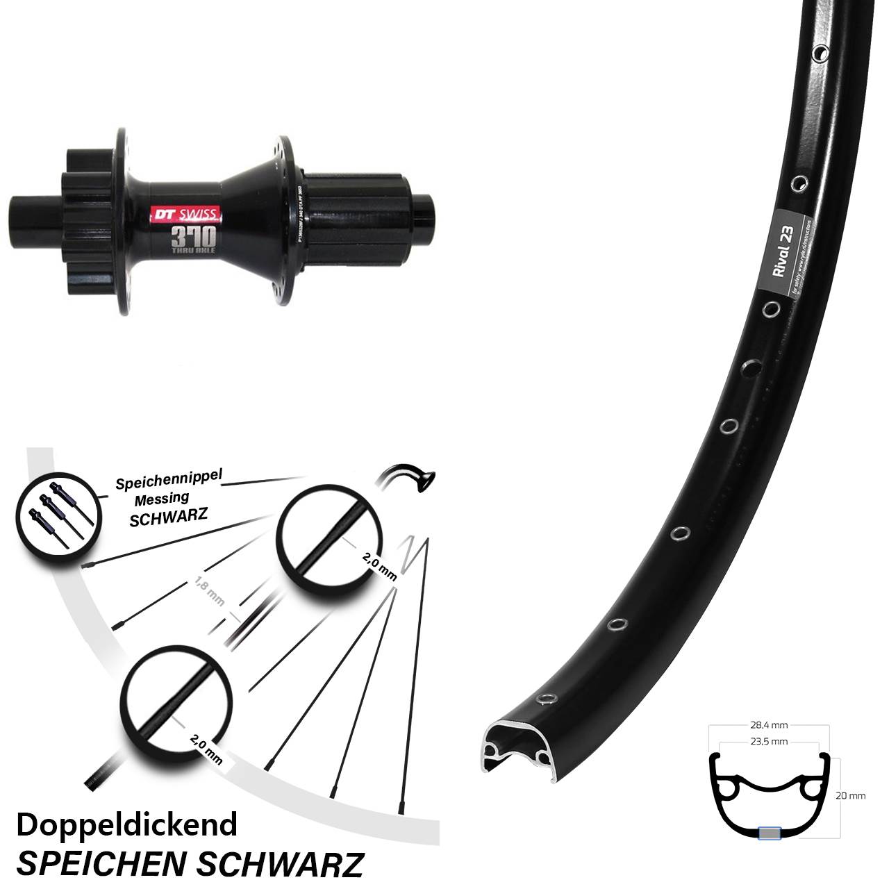 Disc Laufrad 650B Ryde Rival 23 DT Swiss 370 8-11 fach 12x142