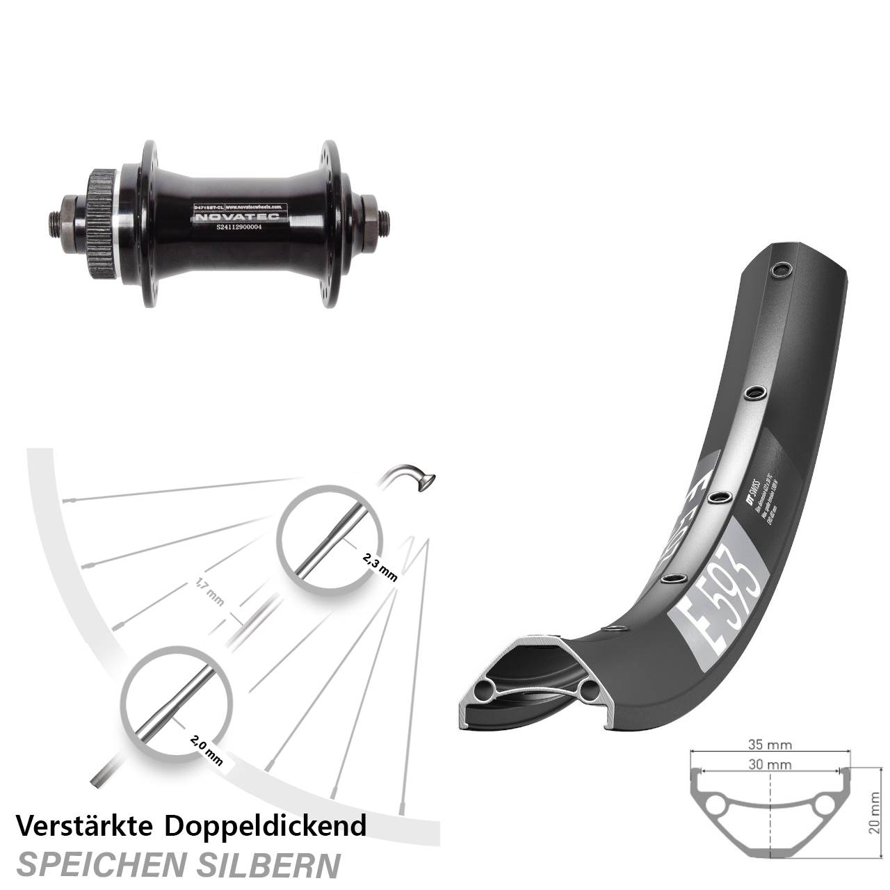 29 Zoll DT Swiss E 593 Novatec D471 Disc Laufrad für Schnellspanner