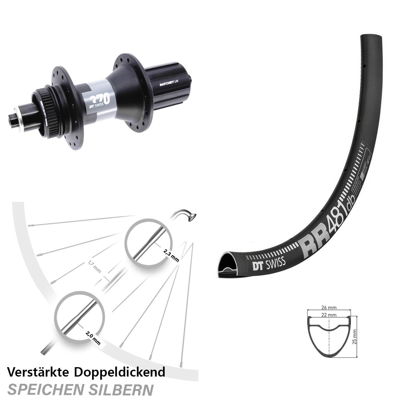 DT Swiss RR481-370 28 Zoll Hinterrad Centerlock für Schnellspanner 8-12 fach HG
