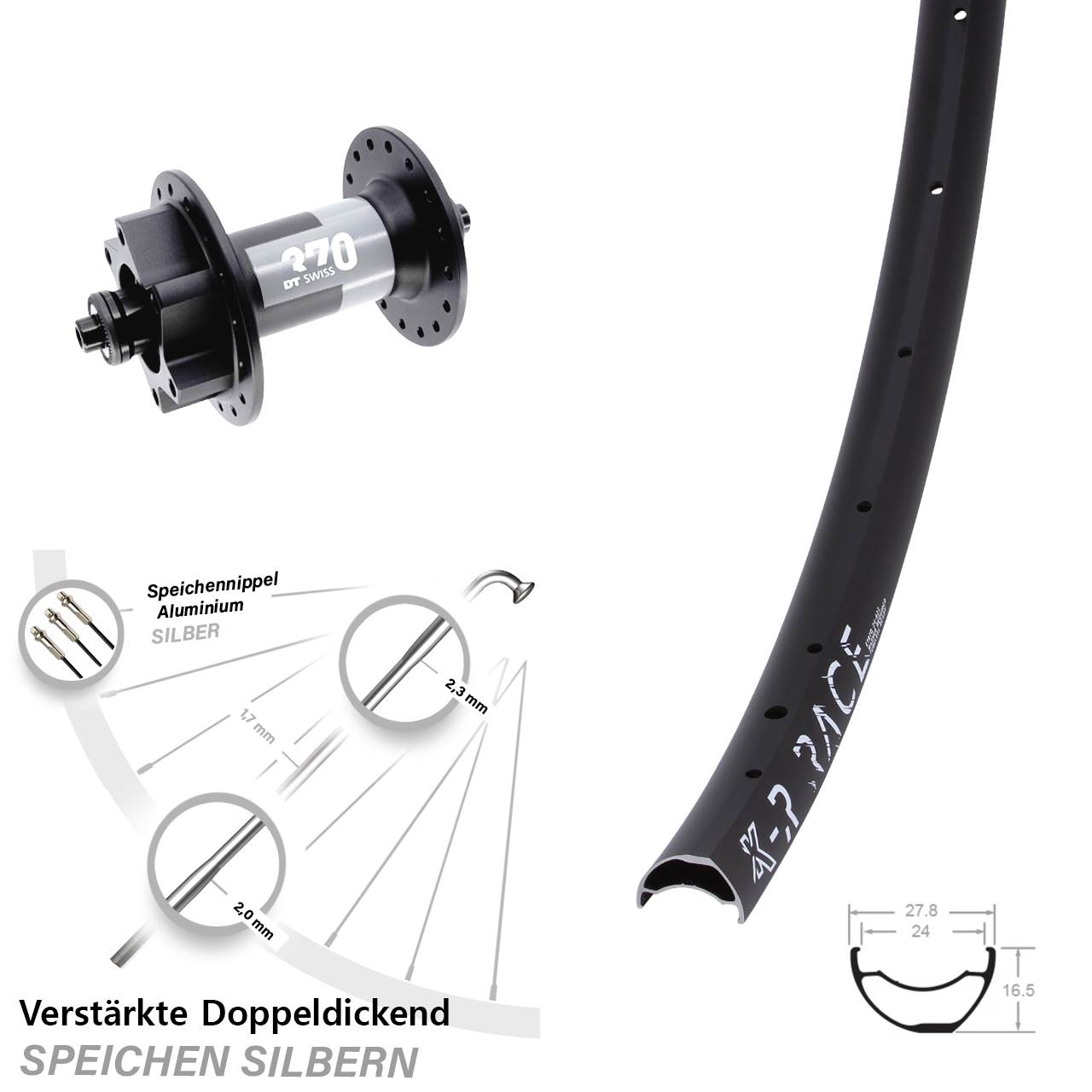 Disc Vorderrad für Schnellspanner 29 Zoll KX-R Race DT Swiss 370