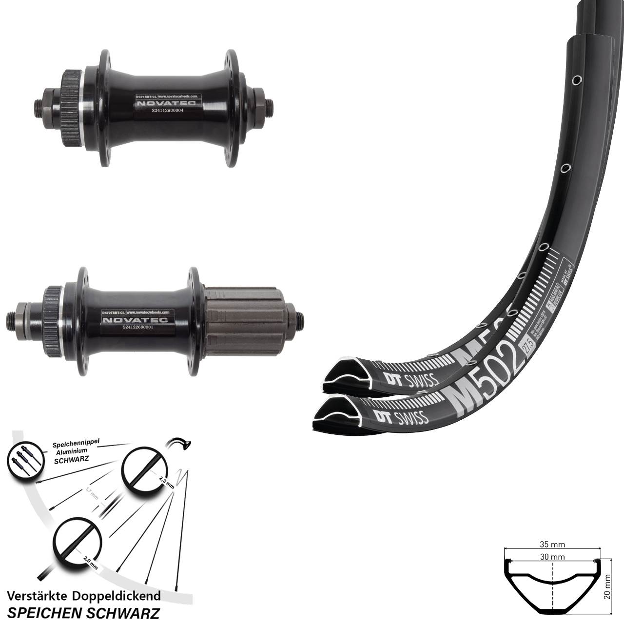 DT Swiss M502 Novatec D471 Novatec D472 29 Zoll Disc Laufradsatz QR 8-12 fach HG