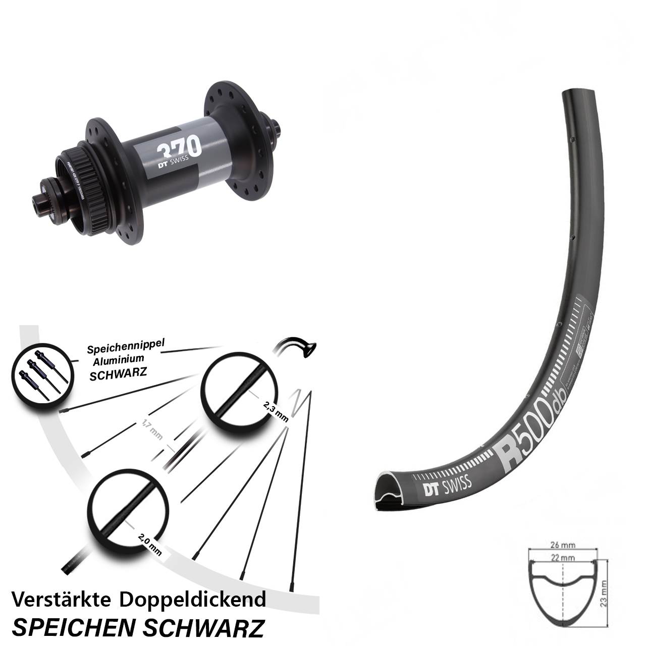 Disc Laufrad 28-29 Zoll DT Swiss R500-370 QR für Schnellspanner