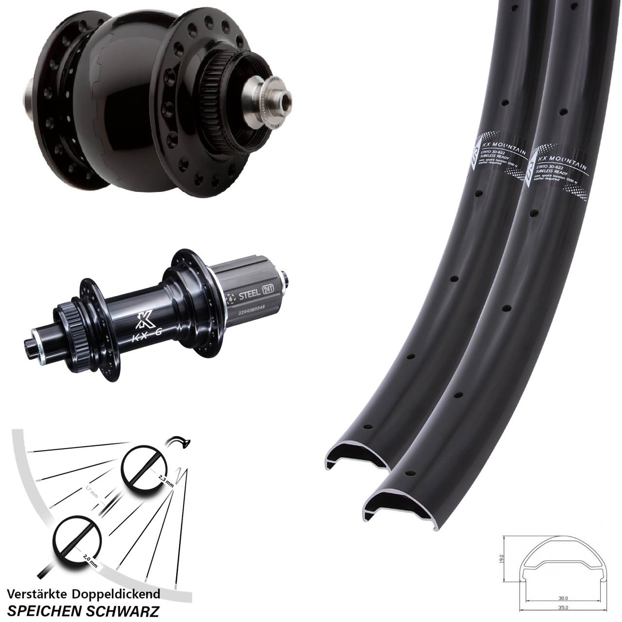 KX-GS Mountain SONdelux 29 Zoll Laufradsatz für Schnellspanner 8-12 fach