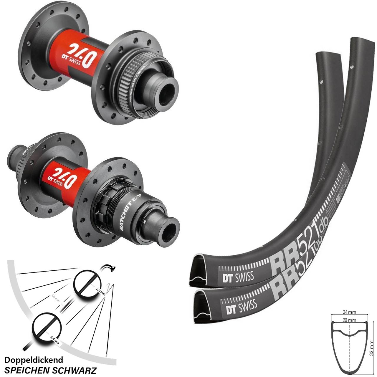 Centerlock 28 Zoll Laufradsatz RR 521 DT Swiss 240 EXP Road XDR 11-12 fach Steckachse
