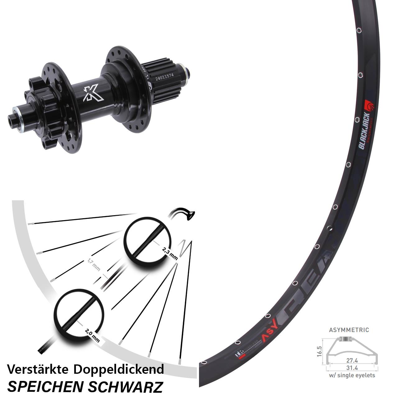 650B Rodi Ready 27 KX-M 6-Loch Hinterrad QR Micro Spline