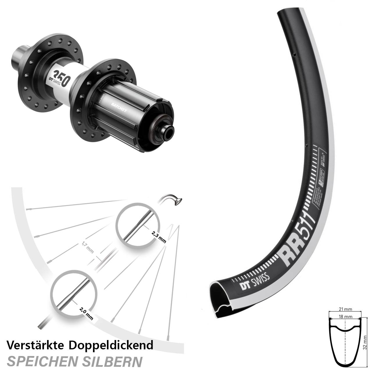 Hinterrad QR 28 Zoll DT Swiss RR511 CNC-350 Road 11-12 fach