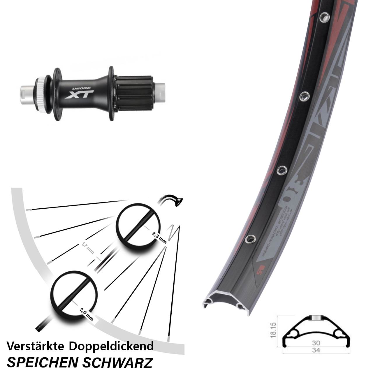 29 Zoll Rodi TRYP30 Shimano XT FH-M788 Hinterrad Centerlock 12x142 8-11 fach