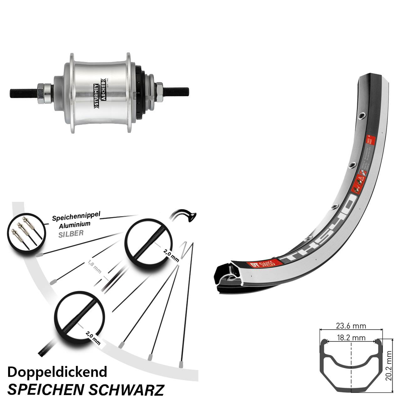 Hinterrad 28 Zoll DT Swiss TK 540 18-622 Sturmey Archer Automatic 2 Gang