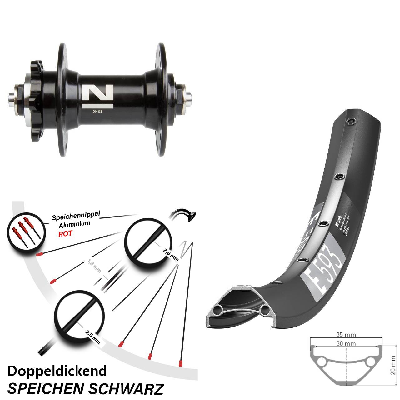 29 Zoll DT Swiss E 593 Novatec D-041 Disc Laufrad für Schnellspanner