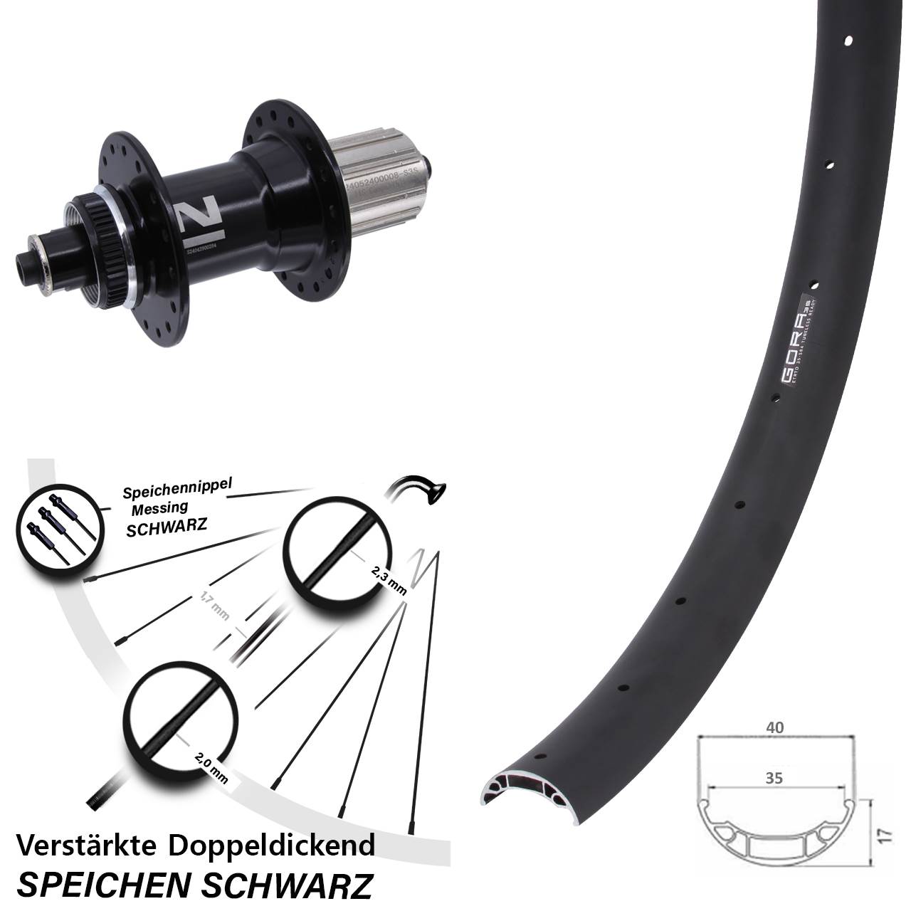 Centerlock Hinterrad für Schnellspanner 27,5 Zoll Gora 35 Novatec D042SB 8-12 fach HG