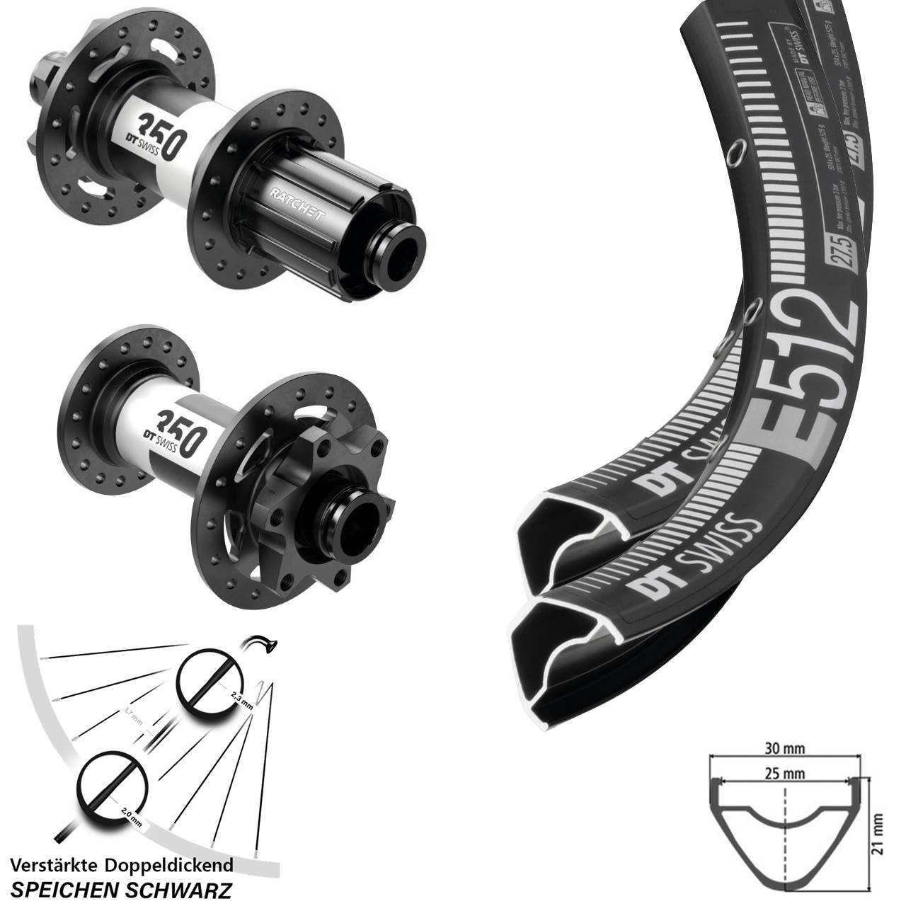 29 Zoll DT Swiss E 512 Disc Laufradsatz 12x148/15x110 350 8-11 fach HG