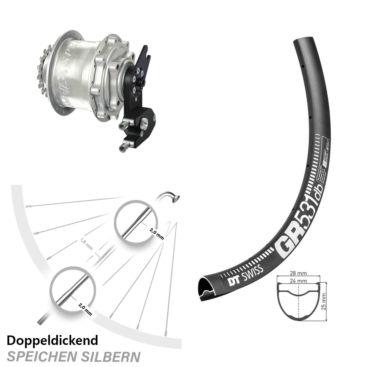 DT Swiss GR531 Rohloff Speedhub 500/14 CC DB OEM2 28 Zoll Disc Laufrad