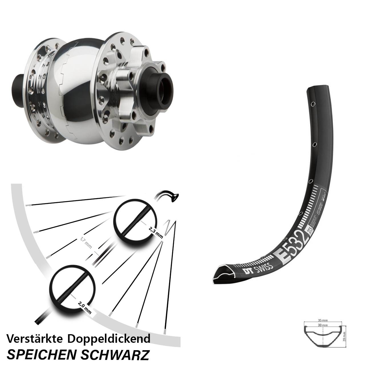 SON 28 DT Swiss E532 27,5 Zoll Vorderrad mit Nabendynamo 6-Loch 15x100
