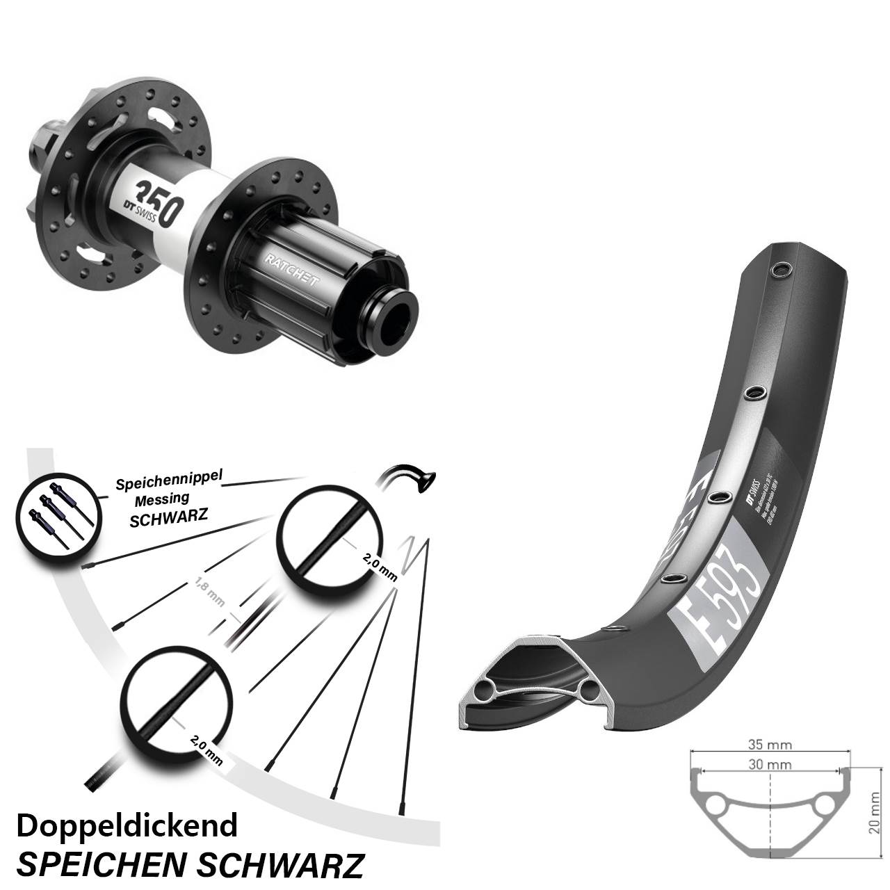 Hinterrad 27,5 Zoll DT Swiss E593 350 6-Loch 8-11 fach 12x148