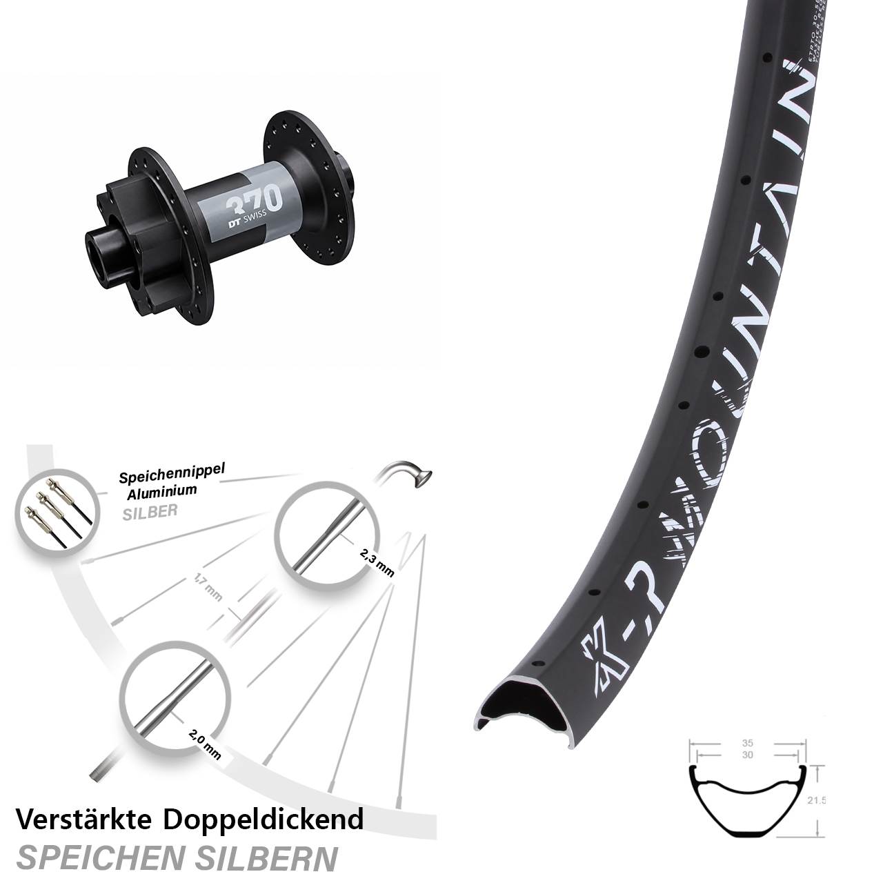 Vorderrad 6-Loch 29 Zoll KX-R Mountain DT Swiss 370 15x100