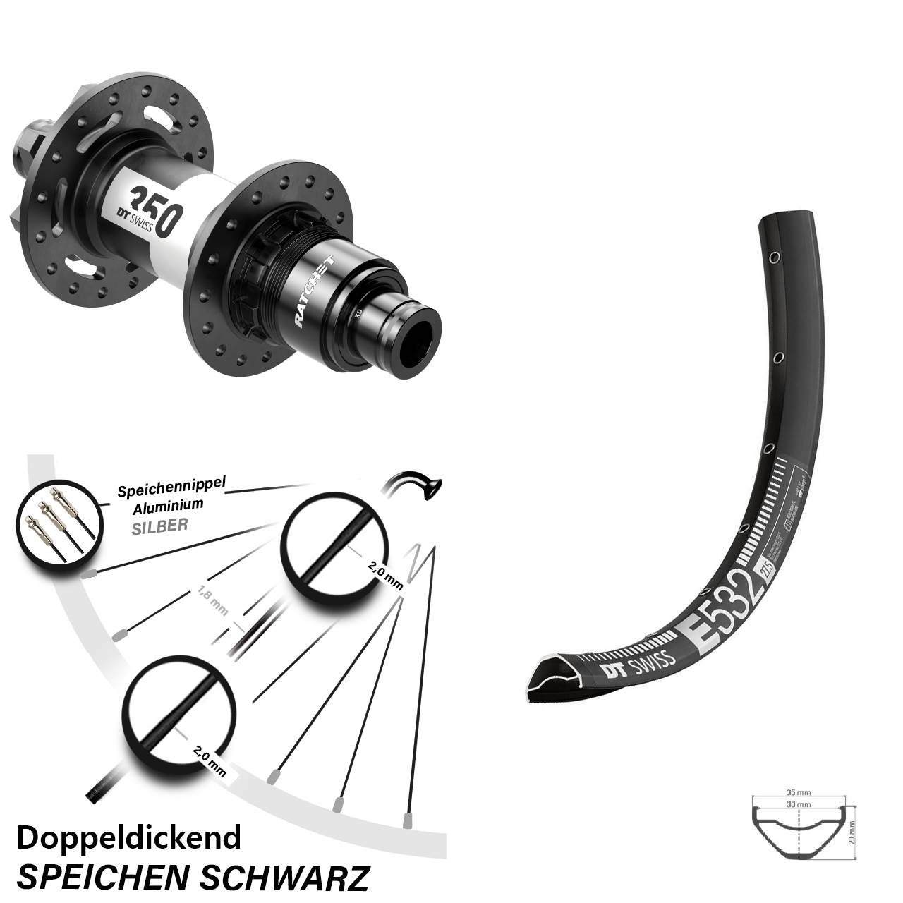 29 Zoll Hinterrad 6-Loch Disc DT Swiss E532-350 Sram XD 12x148