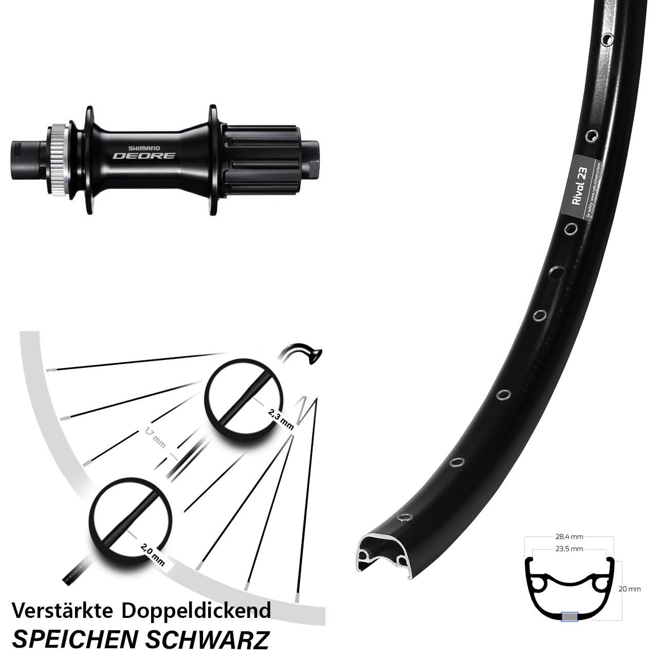 Disc Hinterrad 12x148 650B Ryde Rival 23 Shimano Deore FH-M6010-B 8-11 fach