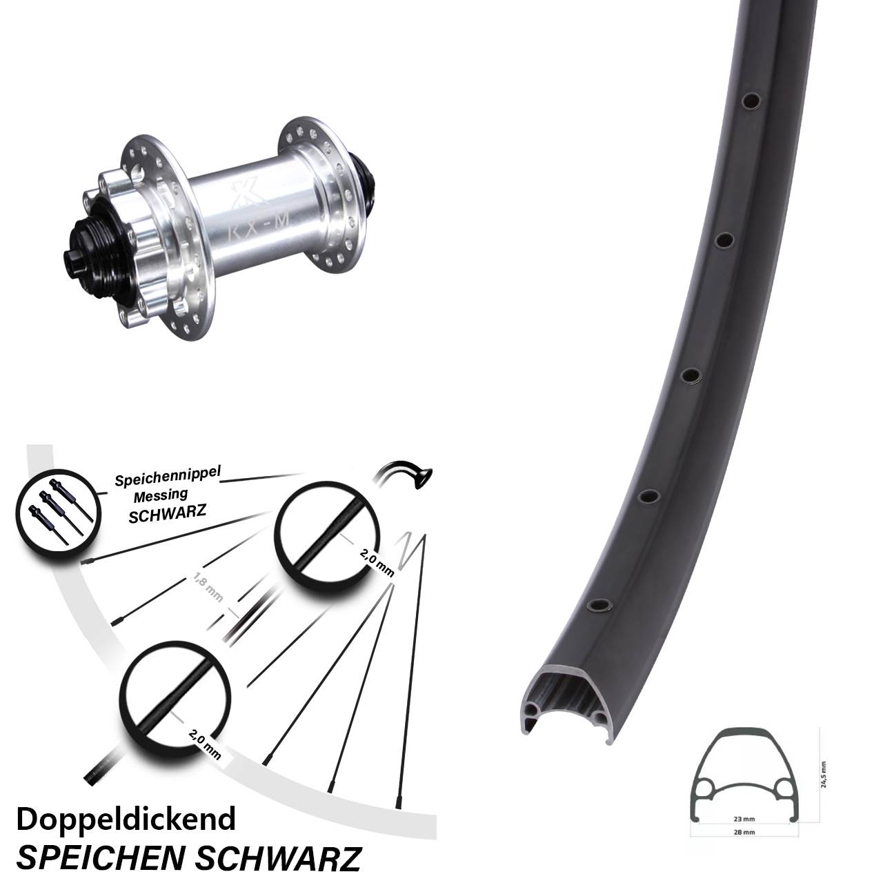 29 Zoll Ambrosio Sport KX-M 6-Loch Vorderrad QR