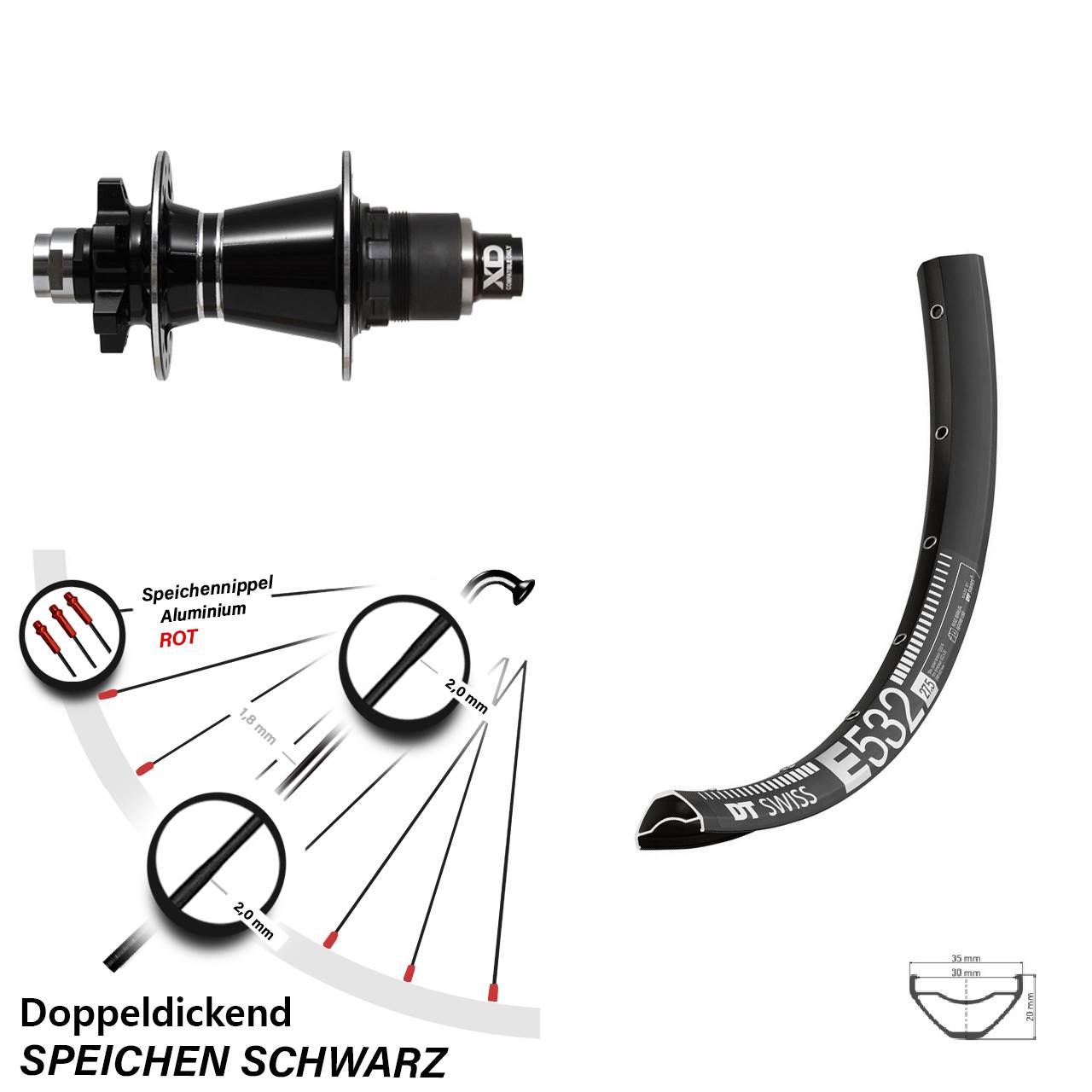 Hinterrad 6-Loch 29 Zoll DT Swiss E532 Formula GDC XD 12x142