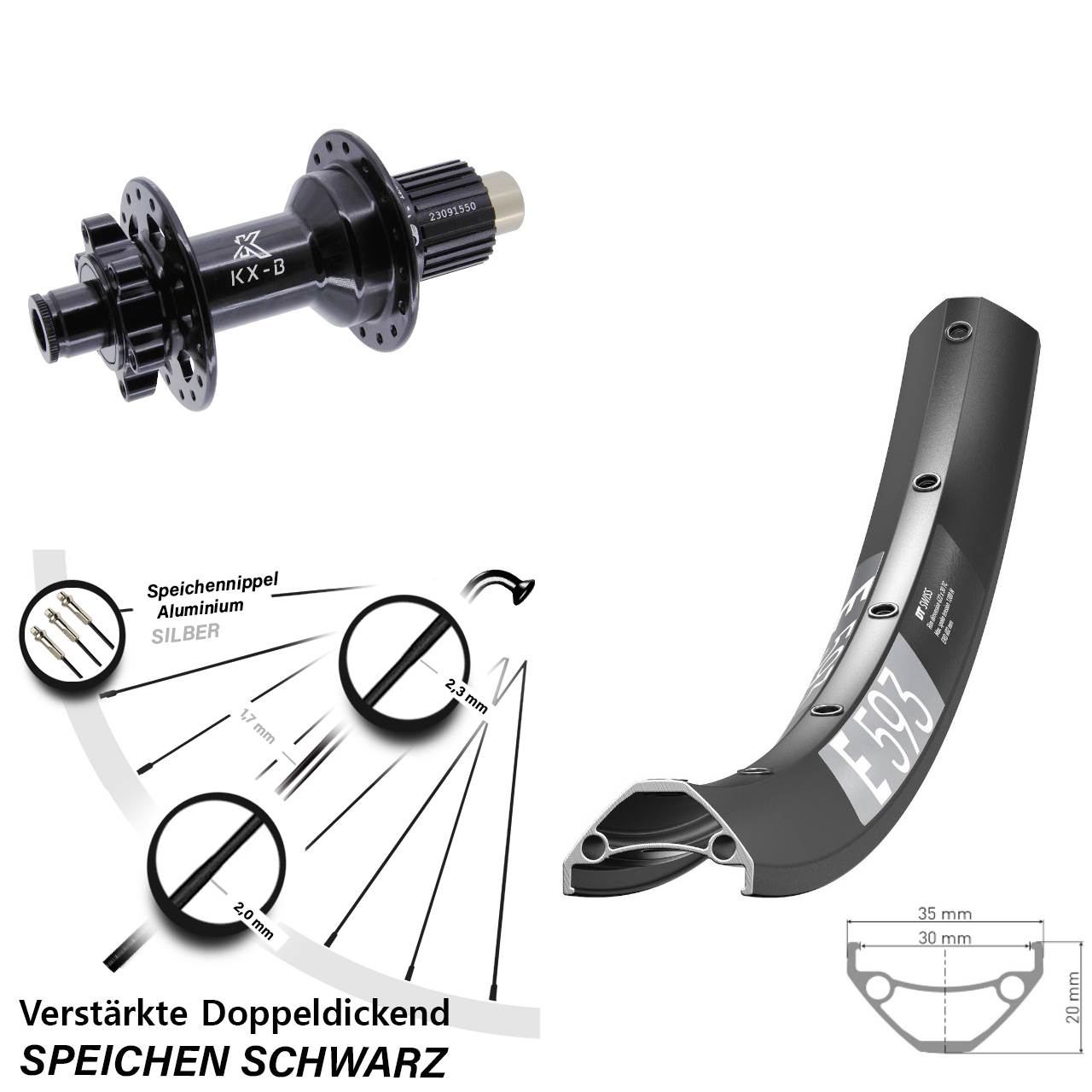 Disc Hinterrad 29 Zoll DT Swiss E 593 KX-B Shimano Micro Spline 12x148