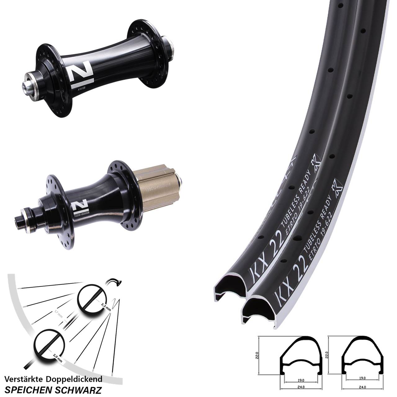 Laufradsatz für Schnellspanner 28 Zoll KX 22 OS Novatec A141 F162 8-12 fach Campa