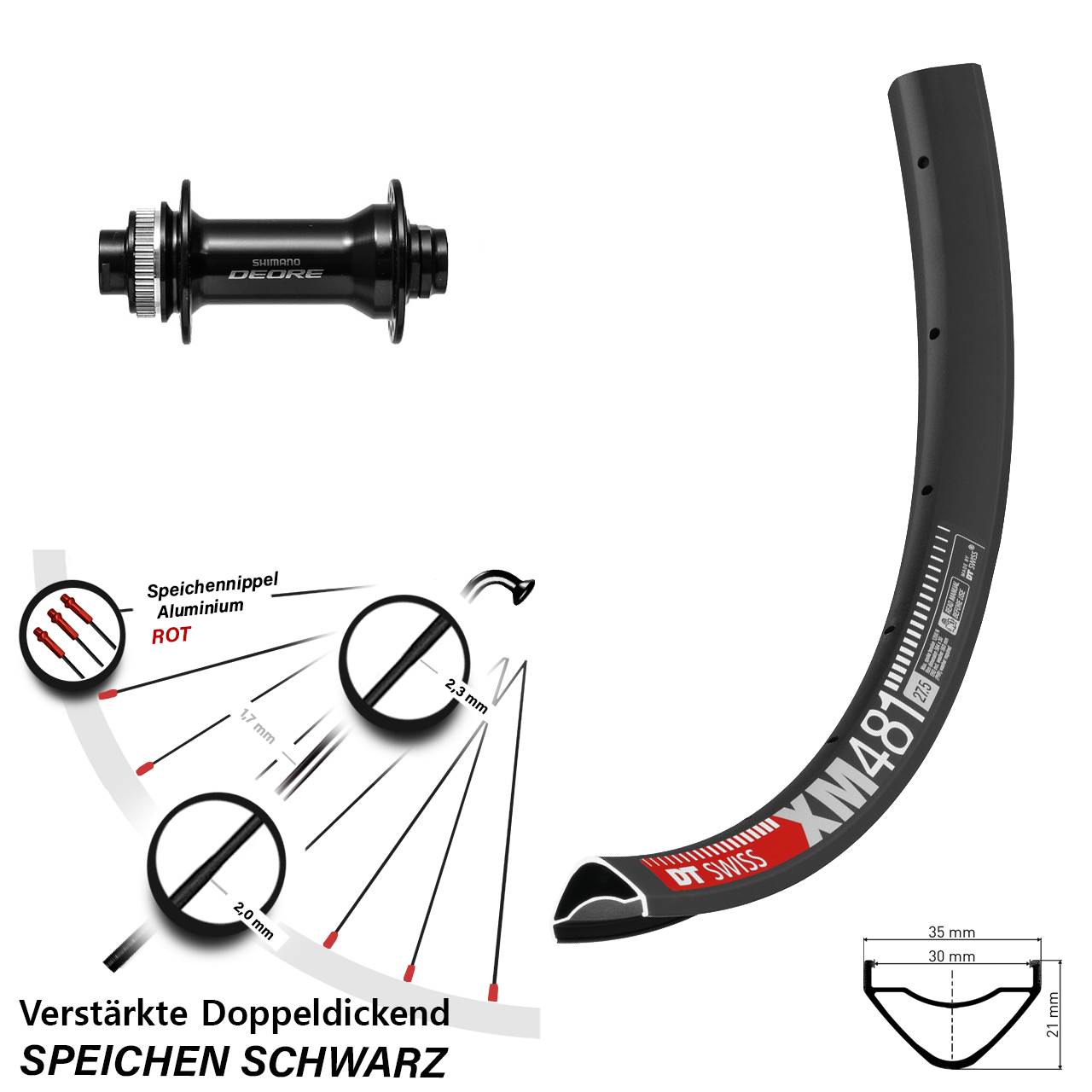 27,5 Zoll DT Swiss XM 481 Shimano Deore Disc Laufrad 15x110 Boost
